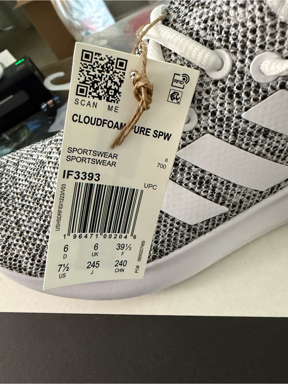adidas Grey and White Cloudfoam Knit Casual Sneakers